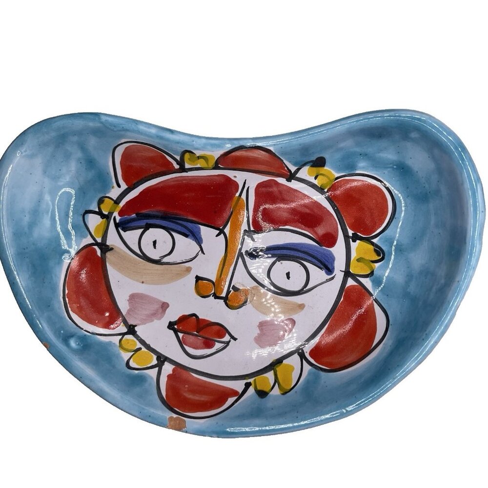 Vintage Woman Sun Pottery Italy Hand Painted La Musa Desimone Dish Bowl Trinket